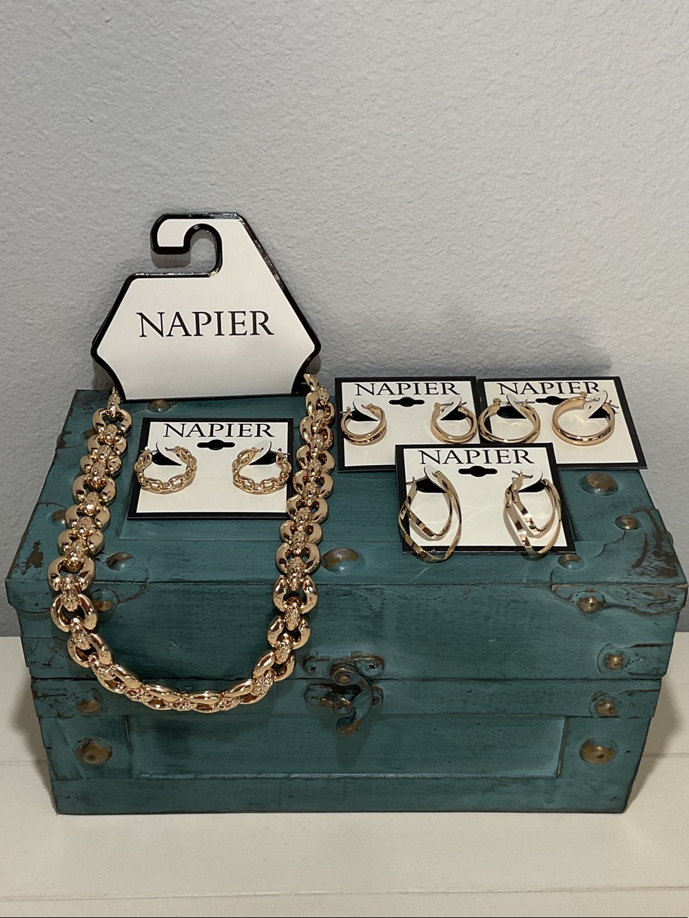 Napier Gold-Tone Chain Necklace with Matching Hoop Earrings Set
